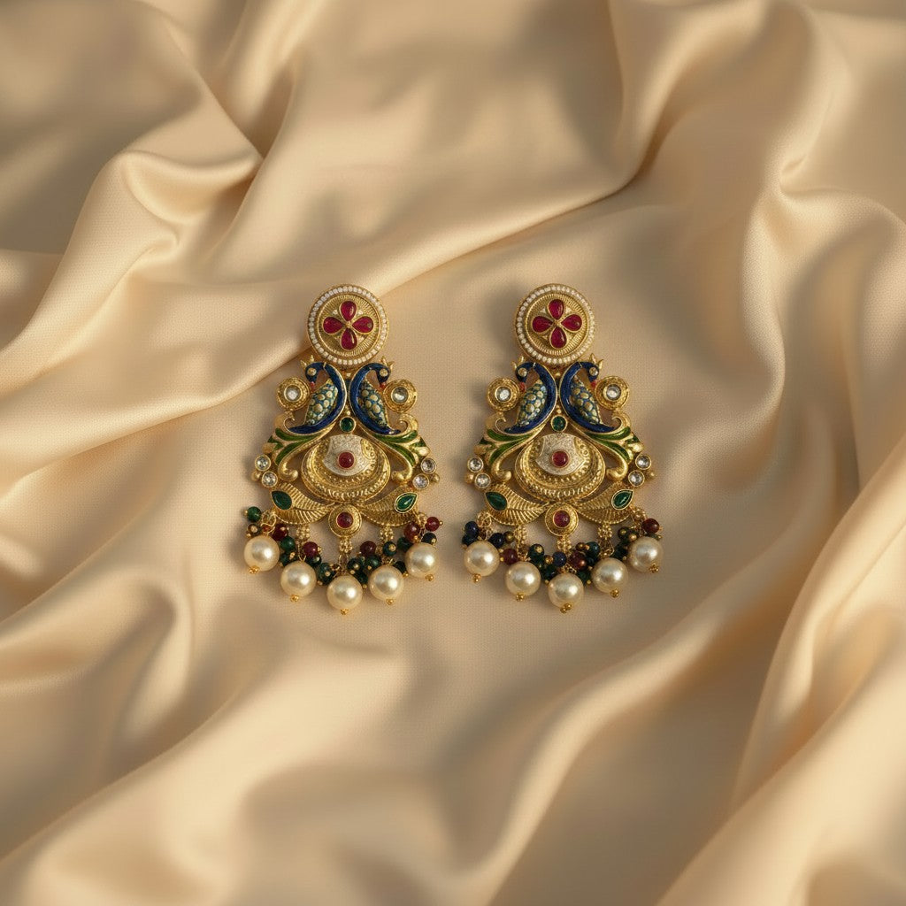 Royal Peacock Meenakari Chandbali Earrings