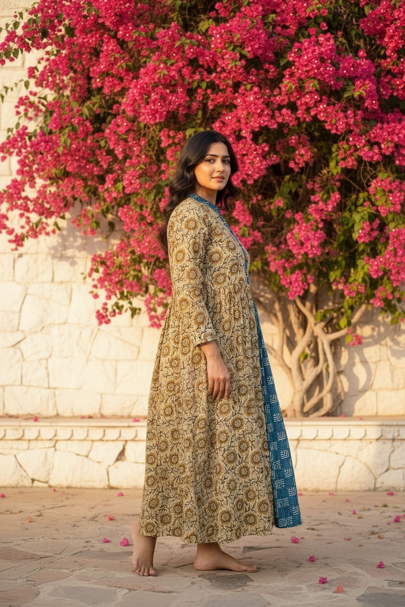 Bagru Block Print Double-Layer Maxi Dress