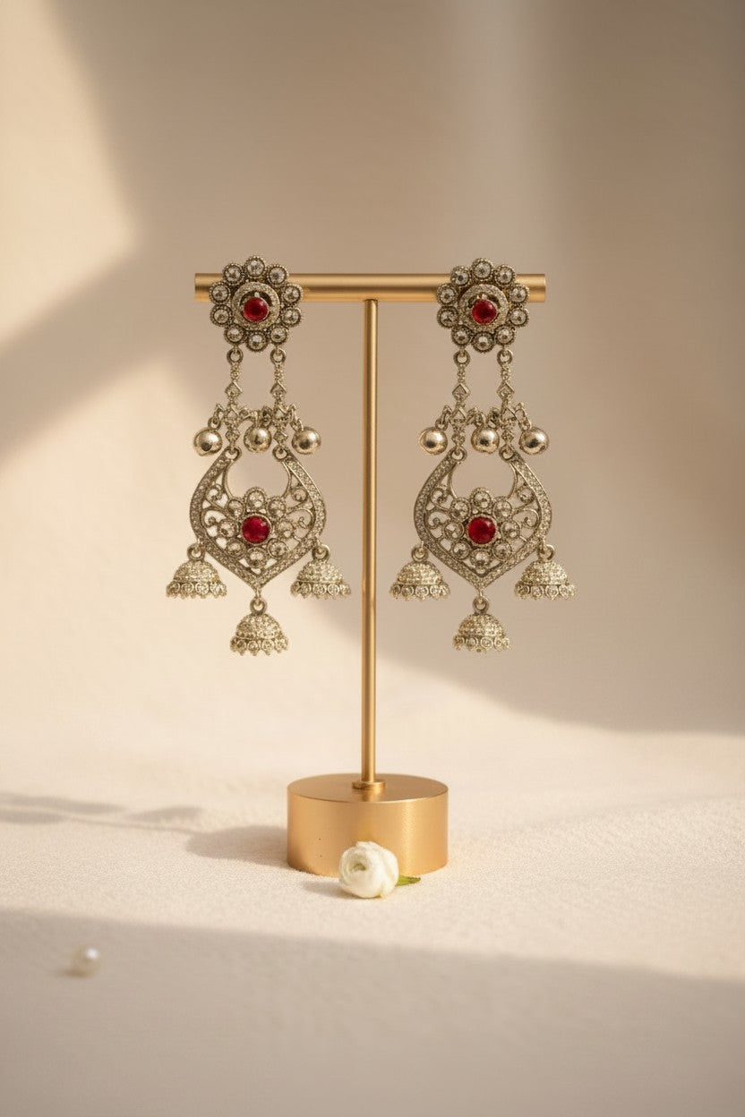 Red Gemstone Filigree Earrings