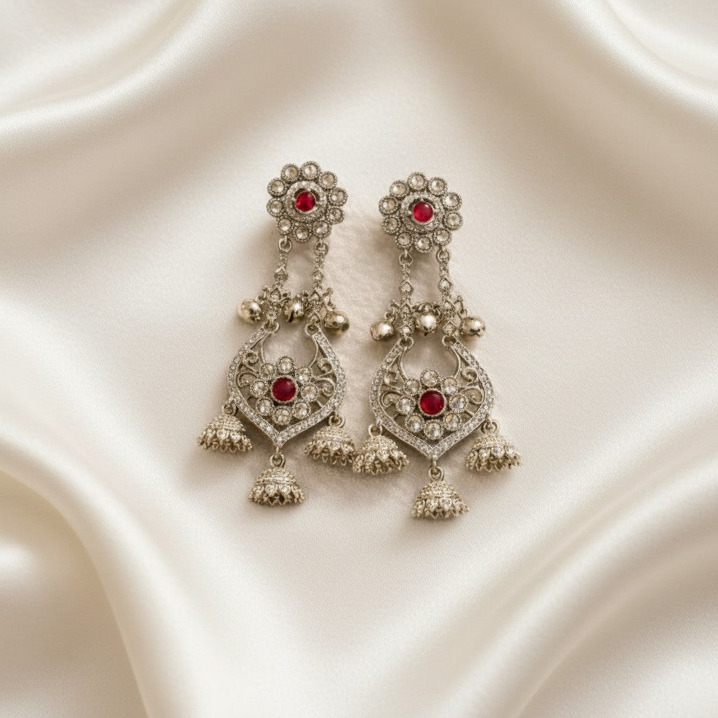 Red Gemstone Filigree Earrings