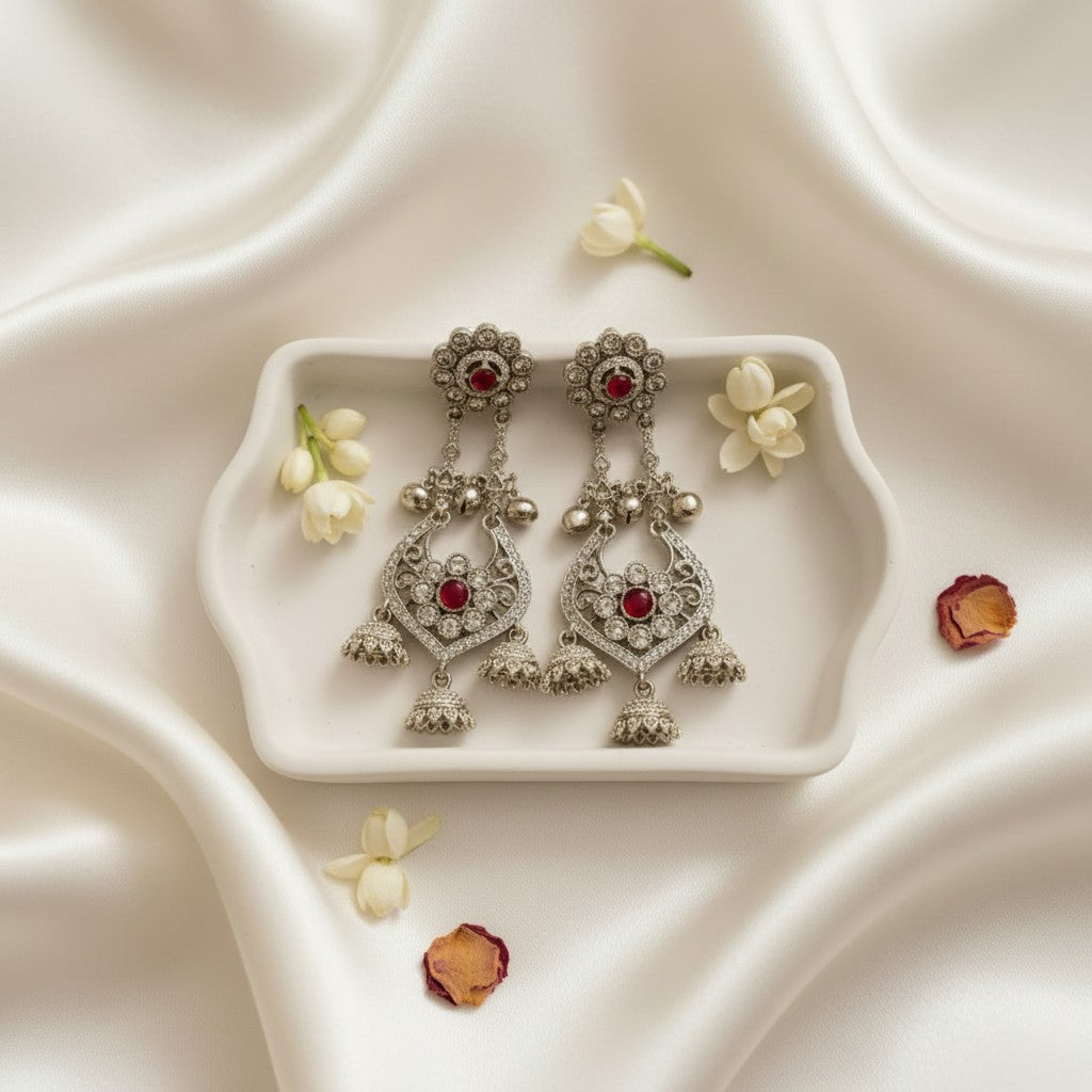 Red Gemstone Filigree Earrings