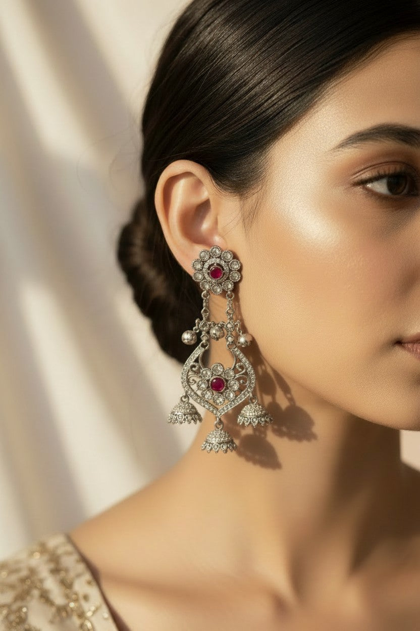 Red Gemstone Filigree Earrings
