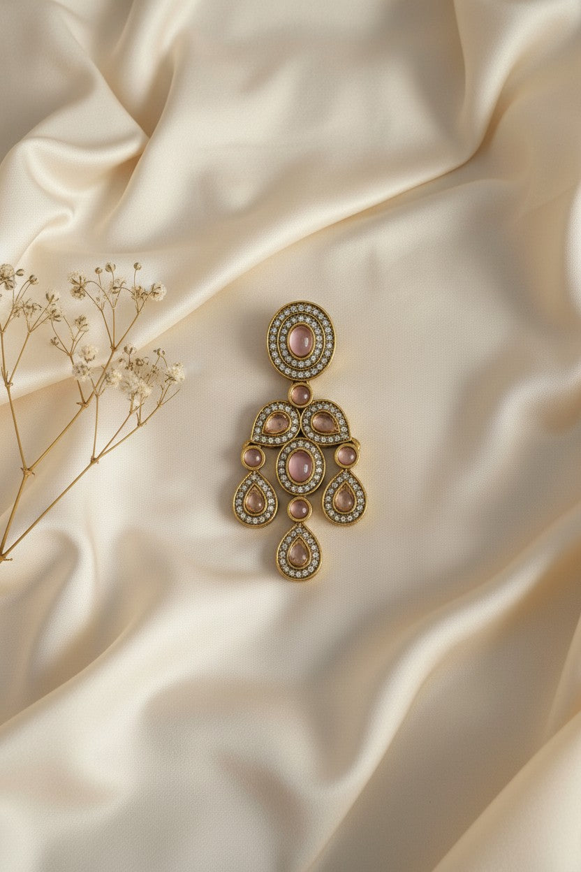 Rose Quartz Cabochon Chandelier Earrings