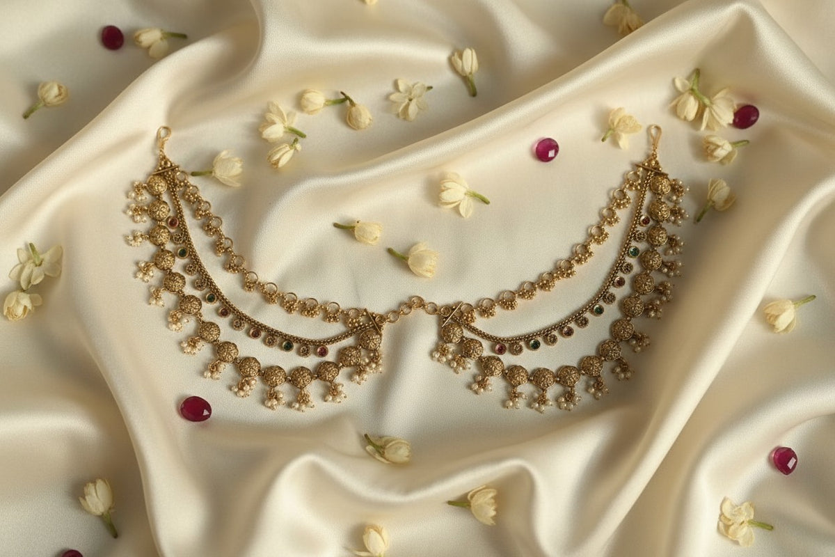 Pushpa Antique Gold Bahubali Ear Chain