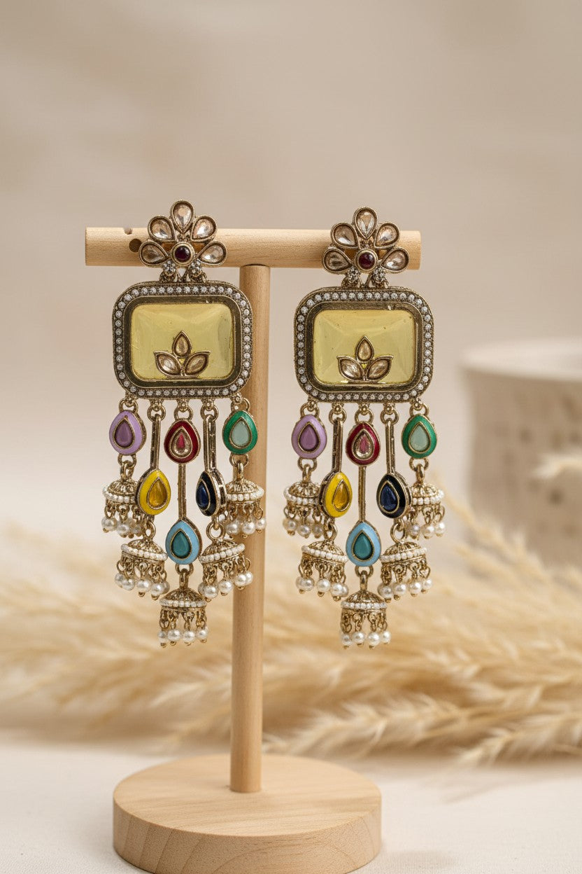 Multicolour Jhumka Chandelier Earrings