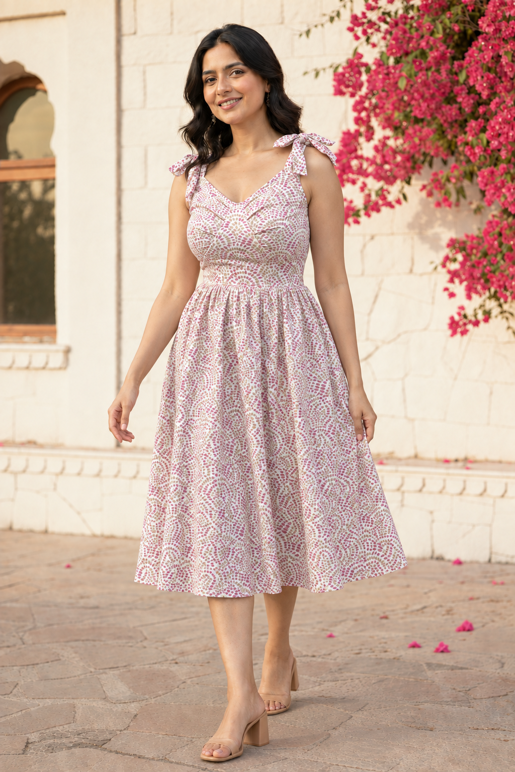 Rose Sunburst Midi Dress