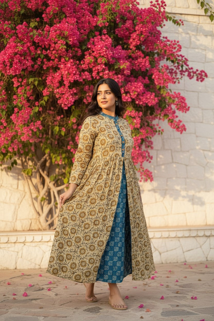 Bagru Block Print Double-Layer Maxi Dress