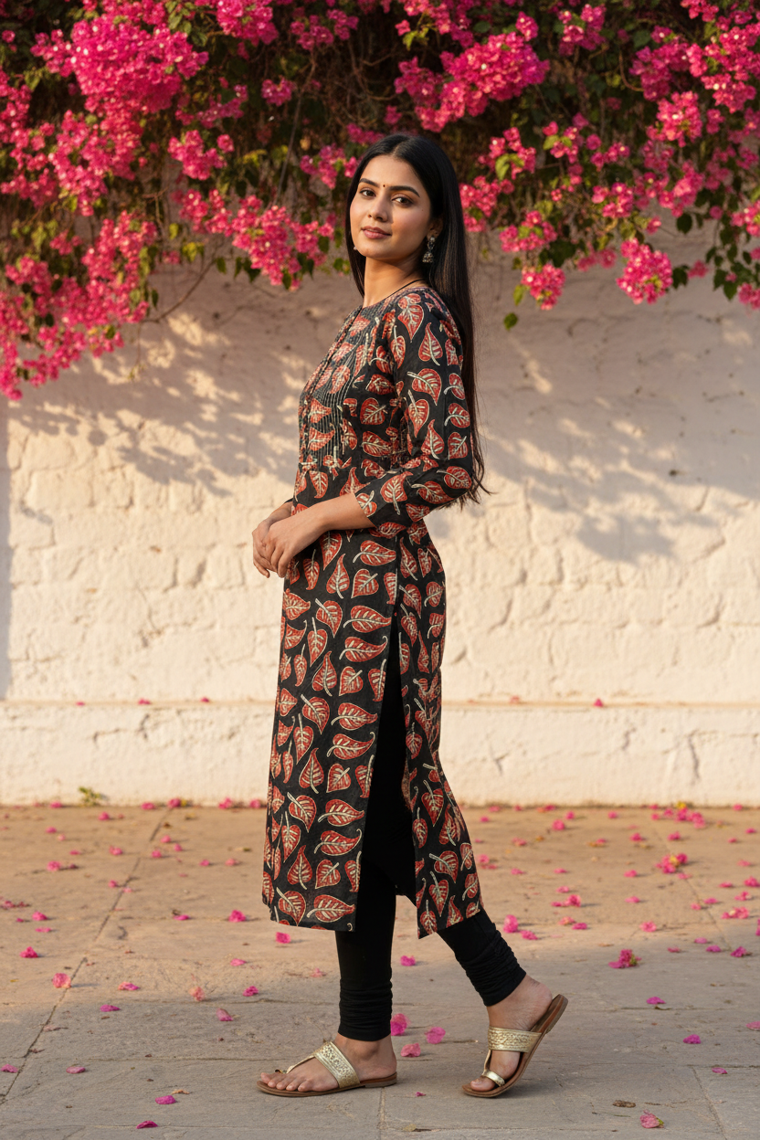 Bagru Hand Block Kantha A-Line Kurti