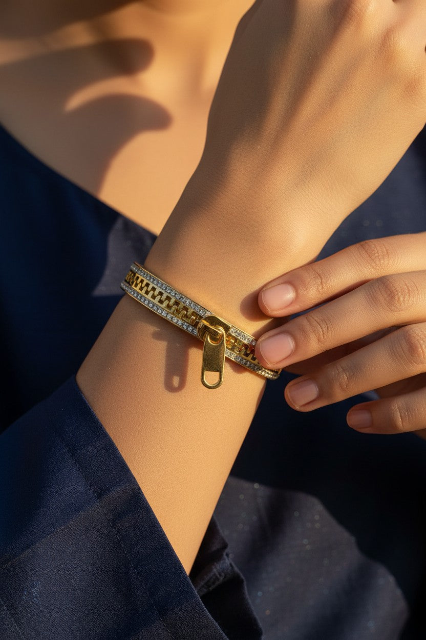 Gold Zipper Crystal Bangle