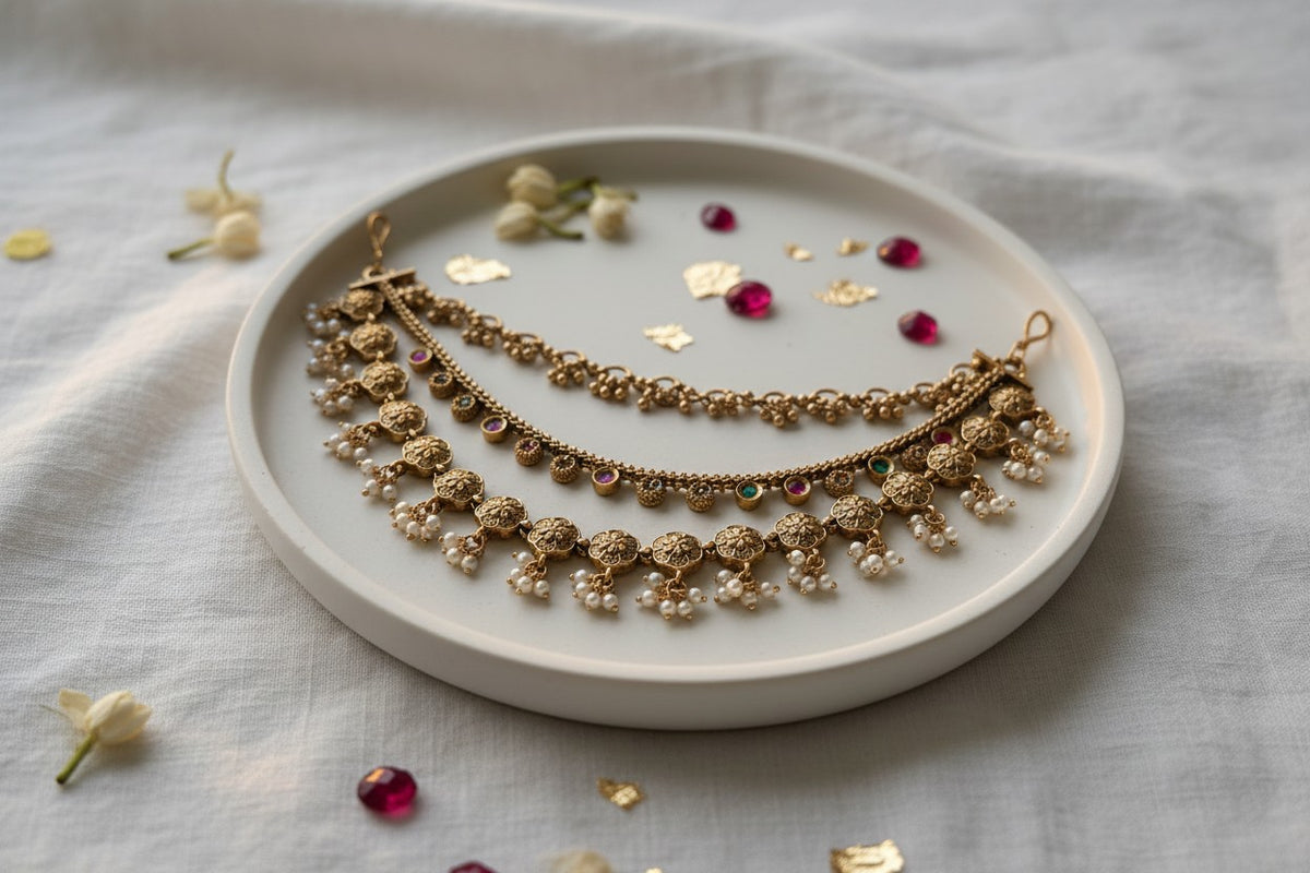 Pushpa Antique Gold Bahubali Ear Chain