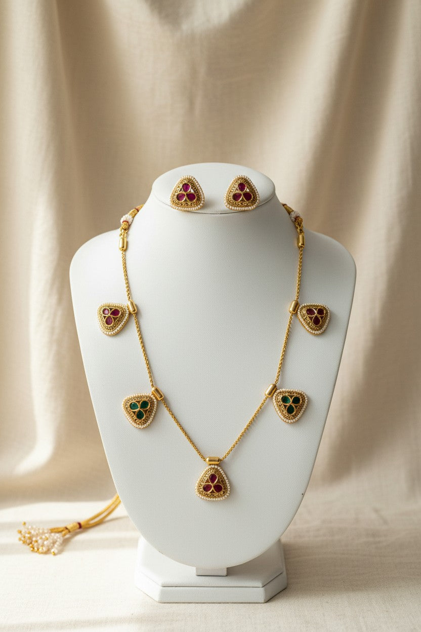 Gemstone Multi-Triangle Necklace Set