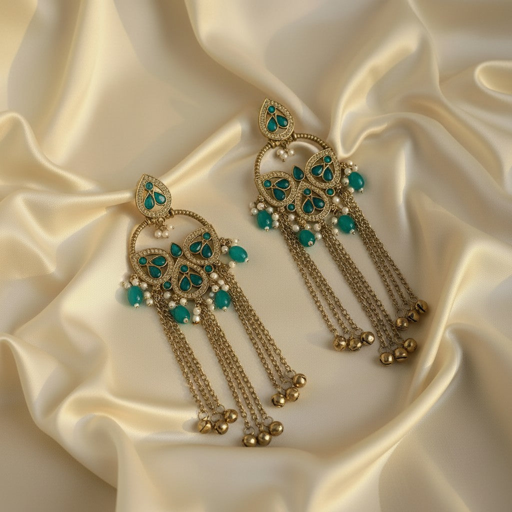 Turquoise Meenakari Chandelier Earrings
