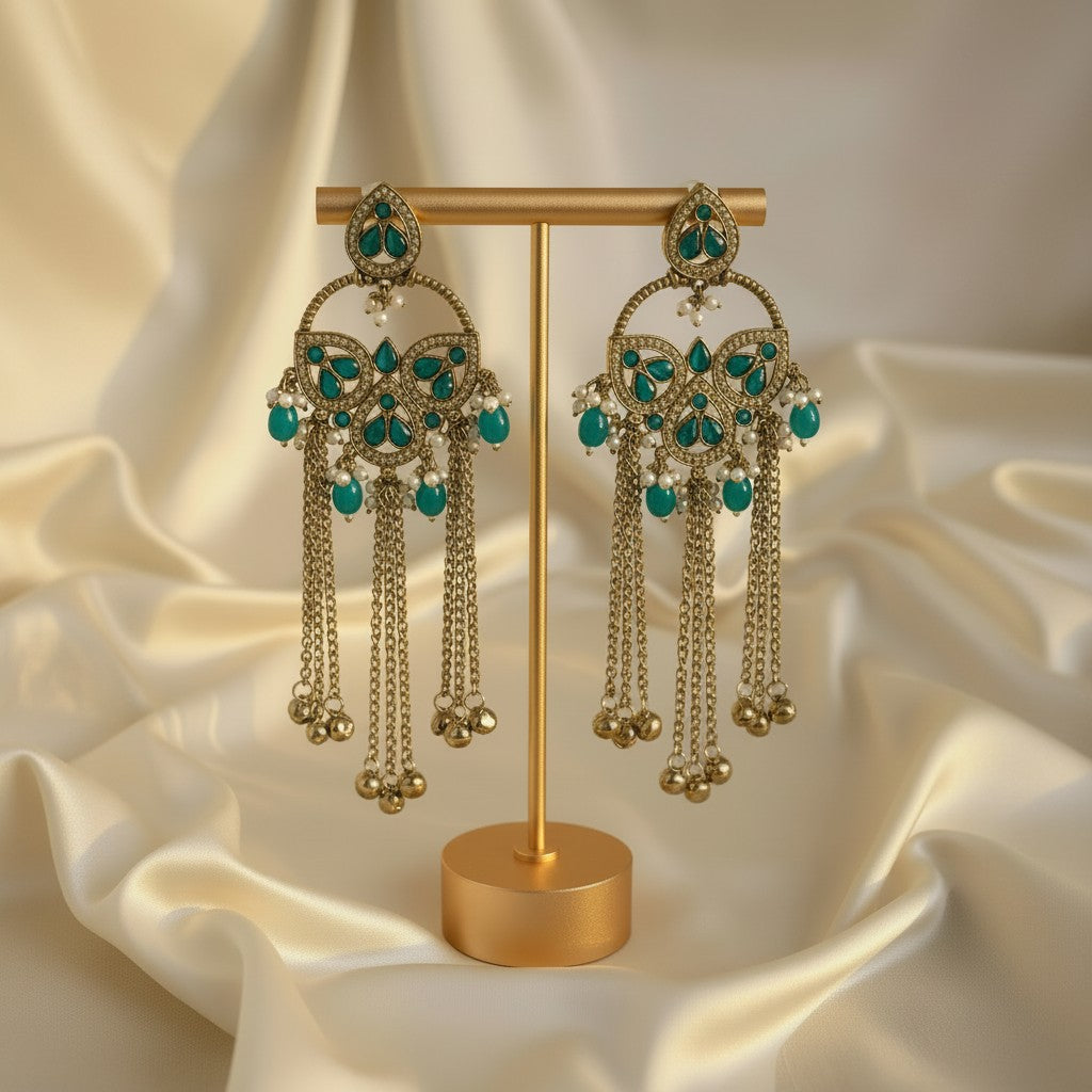 Turquoise Meenakari Chandelier Earrings