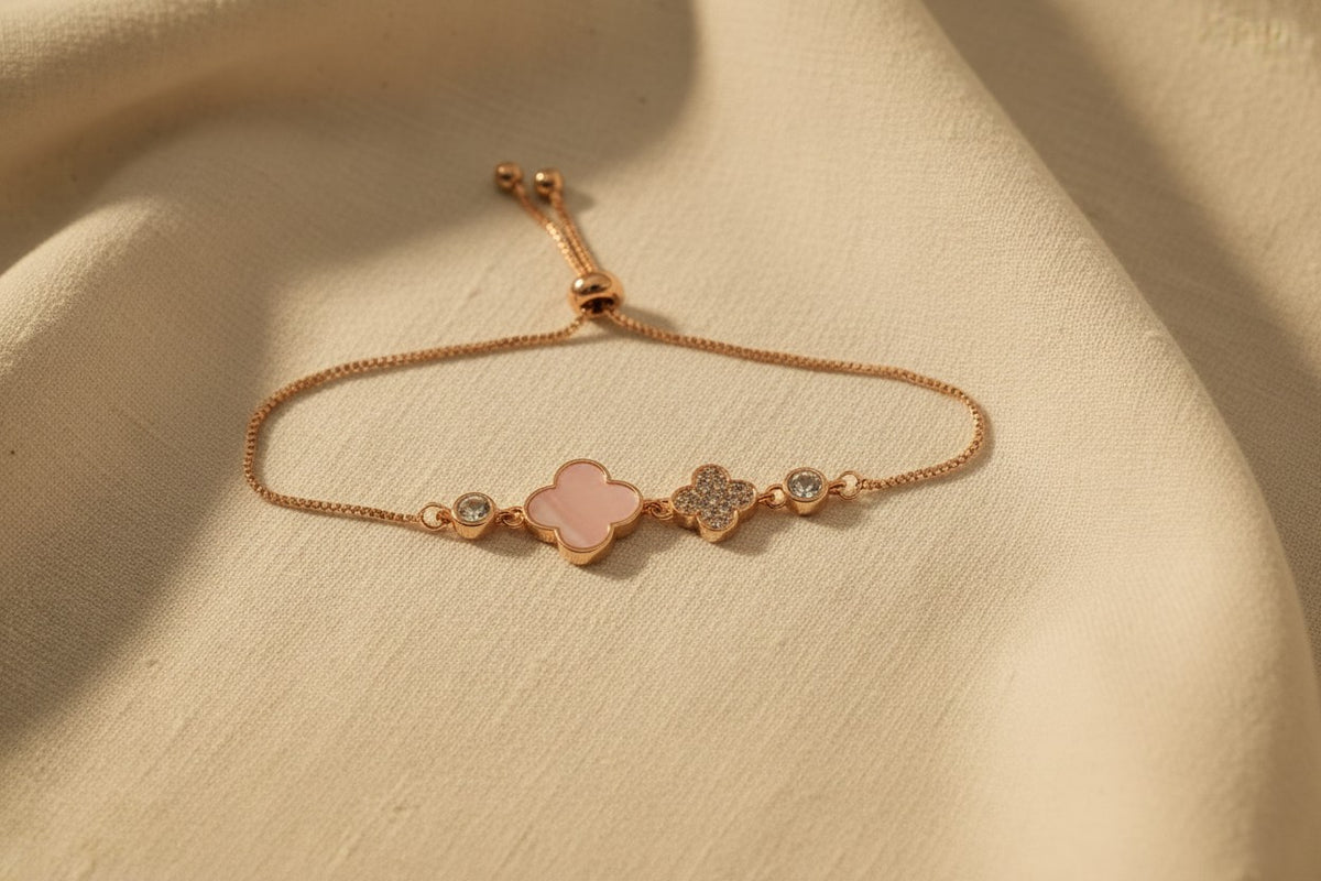 Pink Shell & Pave Crystal Charms Bracelet