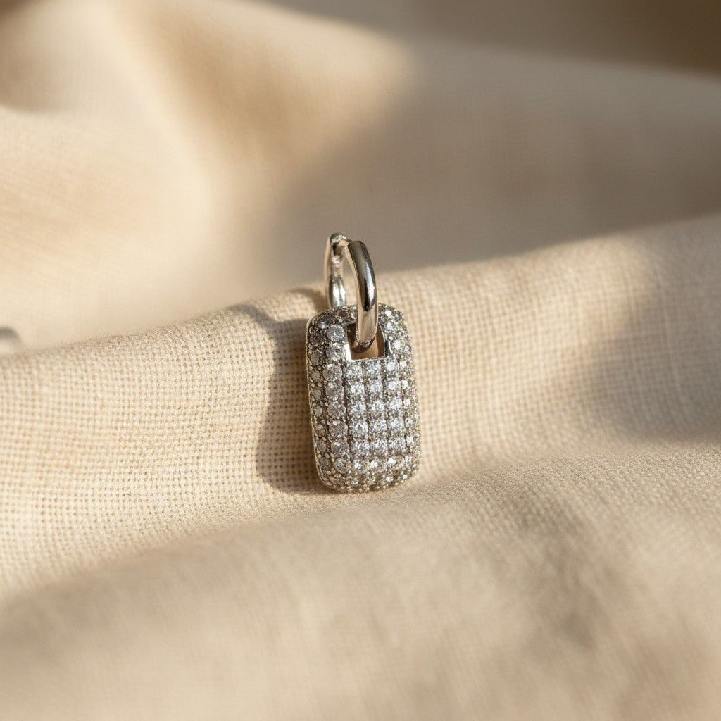 Icy Pave Rectangle Huggie Earrings