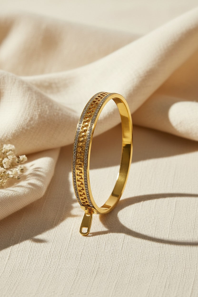 Gold Zipper Crystal Bangle