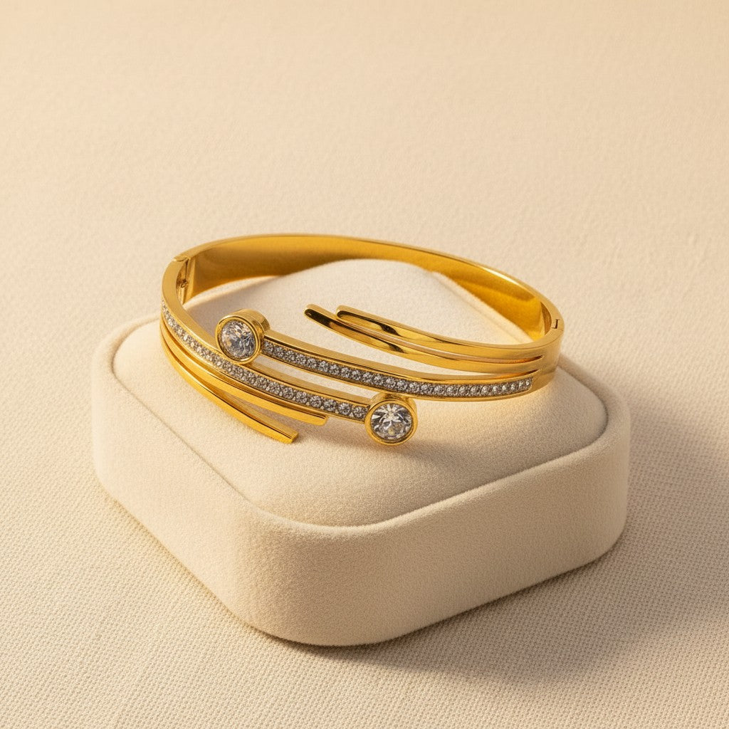 Crystal Nail Cuff Bangle — Gold