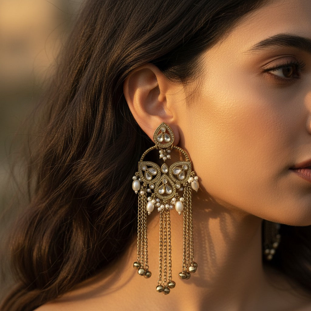 Kundan Polki Chandbali Earrings