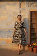 Zigzag Block Print Midi Dress