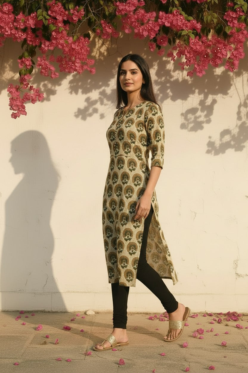 Peacock Medallion Bagru Block-Print Cotton Kurti