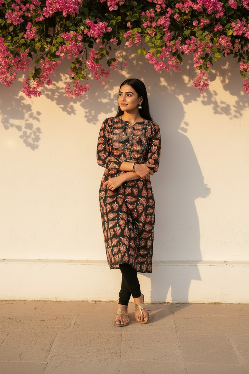 Bagru Hand Block Kantha A-Line Kurti