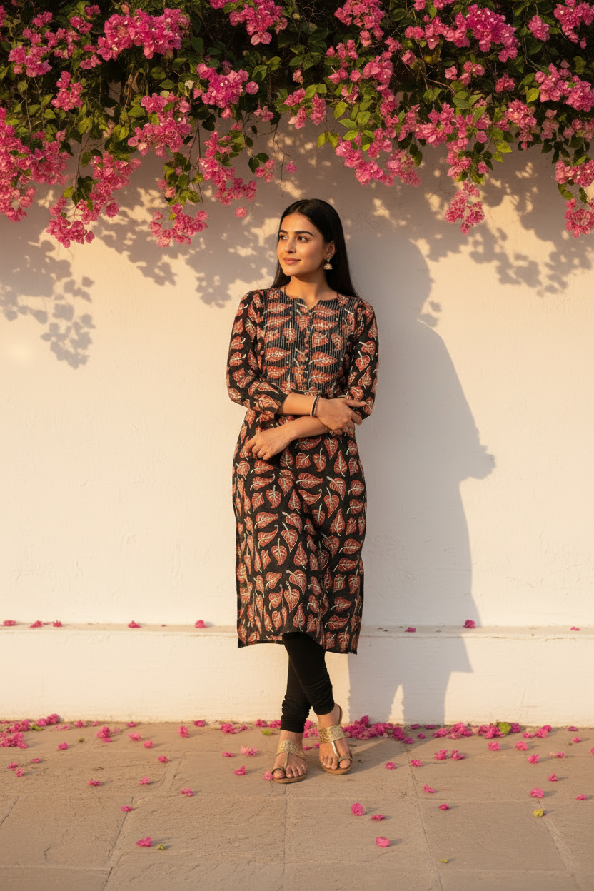 Bagru Hand Block Kantha A-Line Kurti