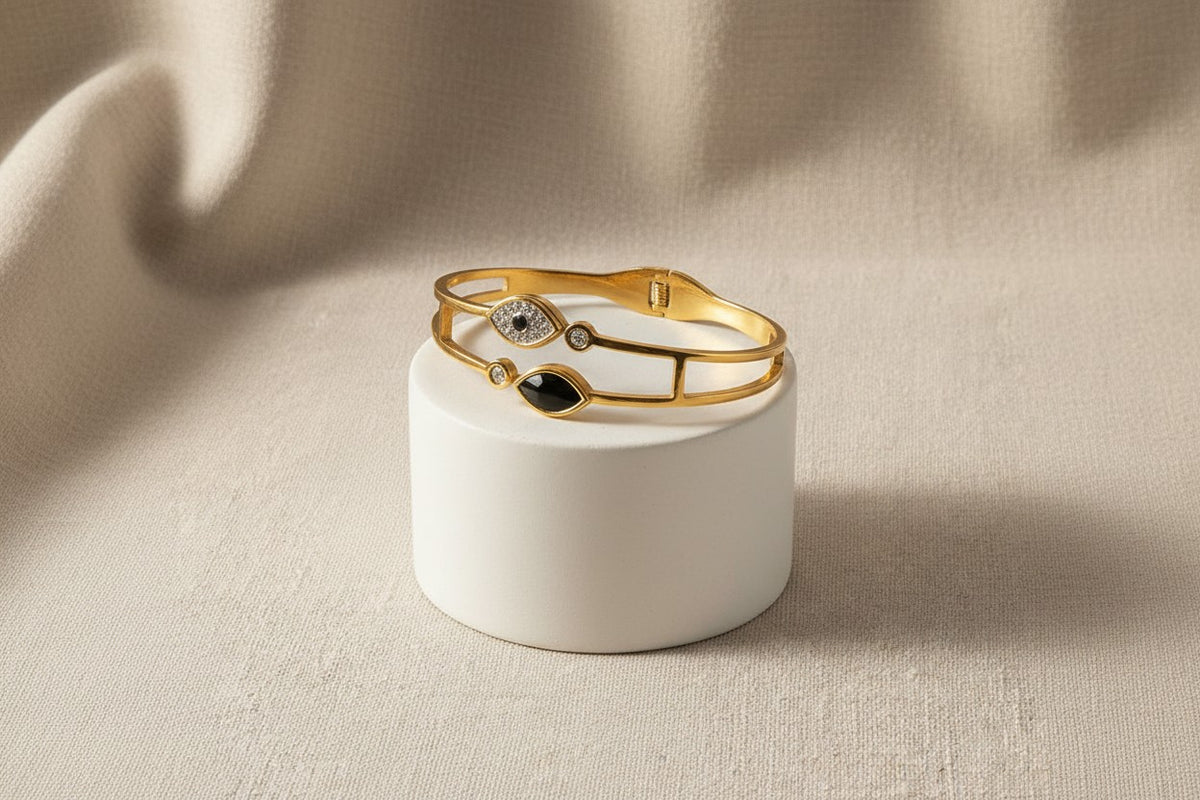 Gold Evil Eye Bangle Bracelet