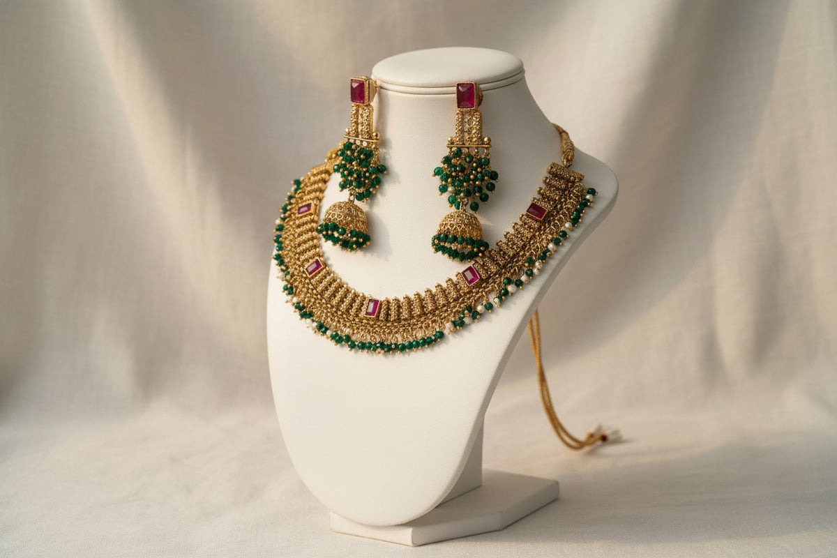 Zumara Emerald & Ruby Choker Necklace Set
