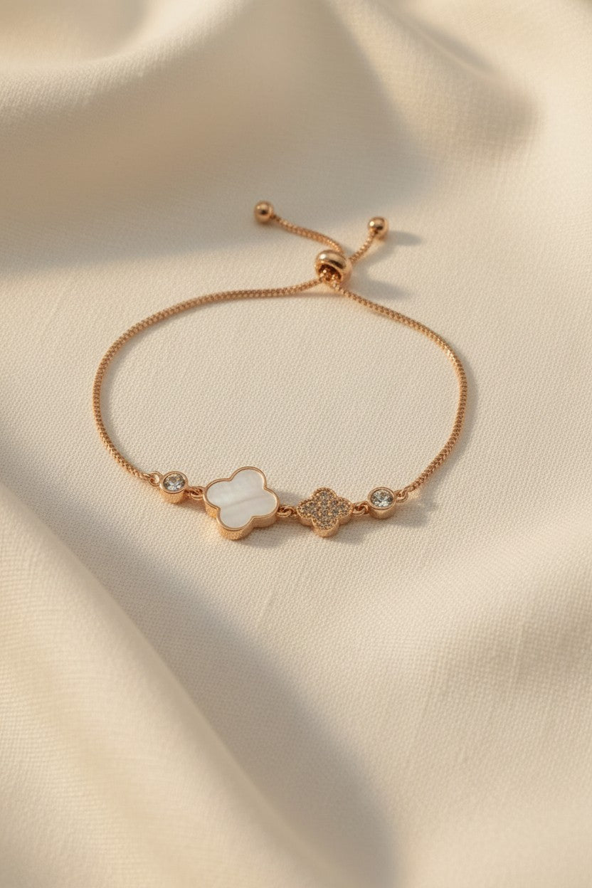 White Mother-of-Pearl & Pave Crystal Charms Bracelet