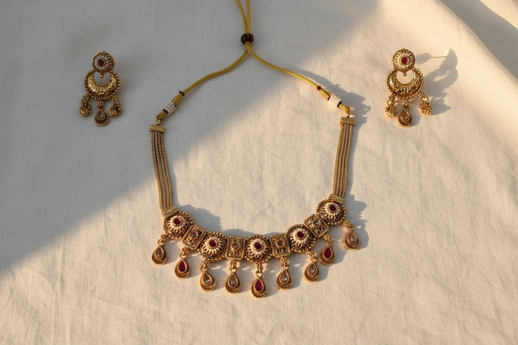 Antique Gold Medallion Necklace Set