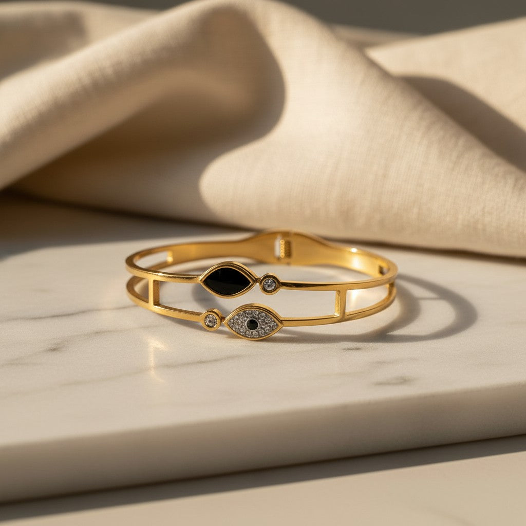 Gold Evil Eye Bangle Bracelet
