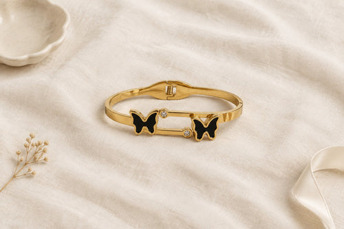 Black Enamel Bow Open Bangle