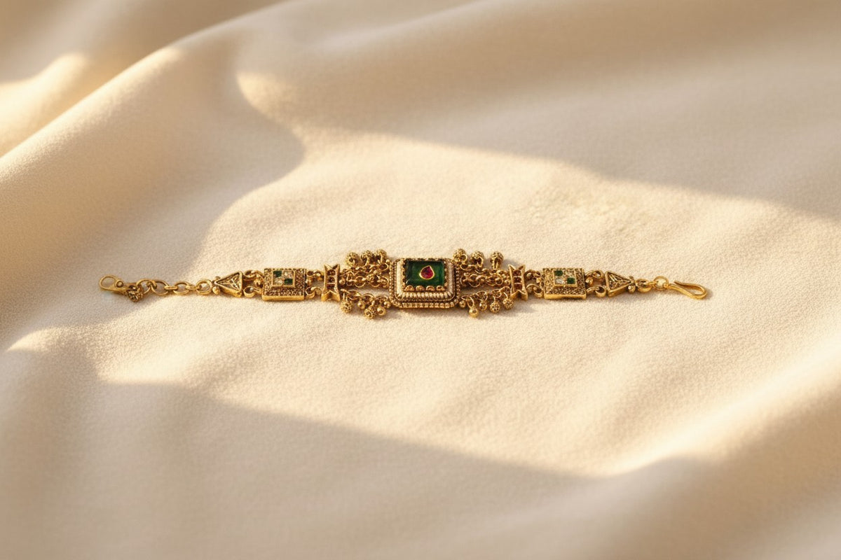 Emerald & Crimson Glass Crystal Bracelet