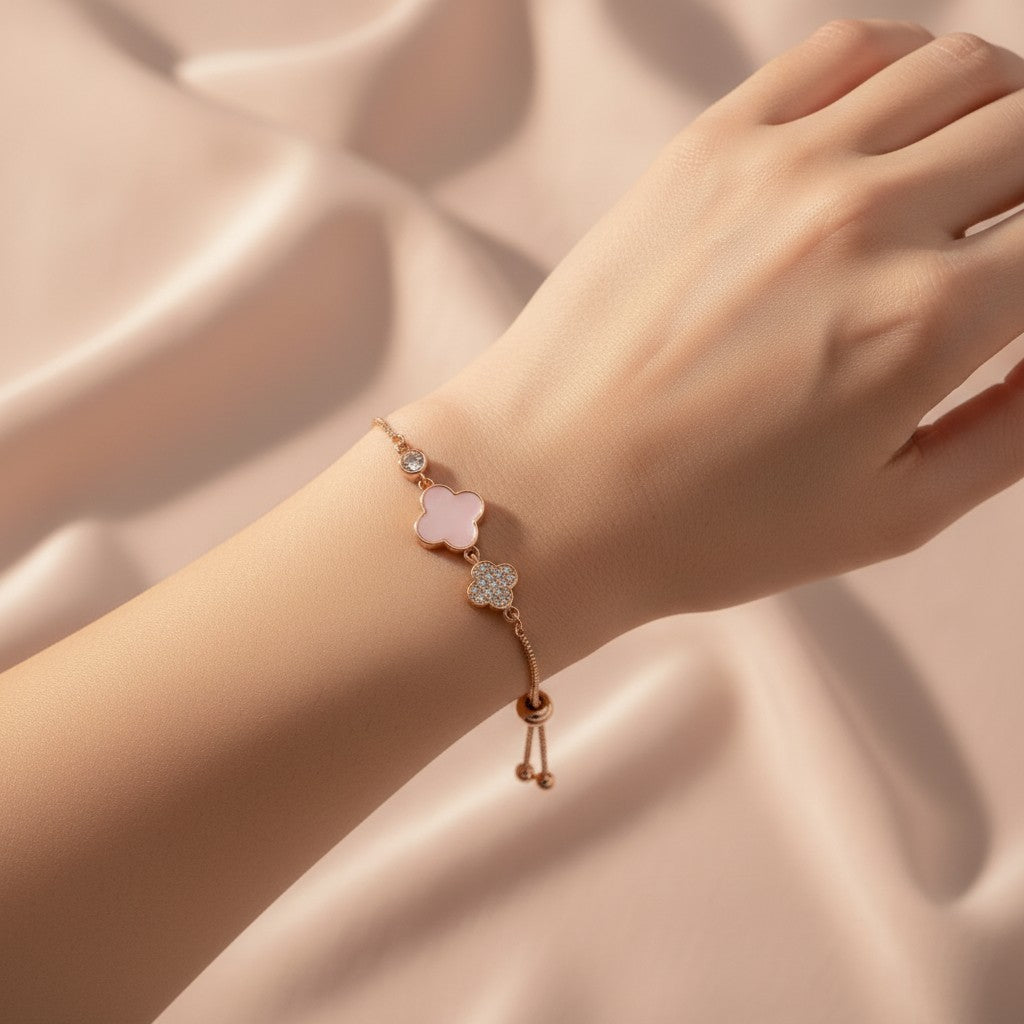 Pink Shell & Pave Crystal Charms Bracelet
