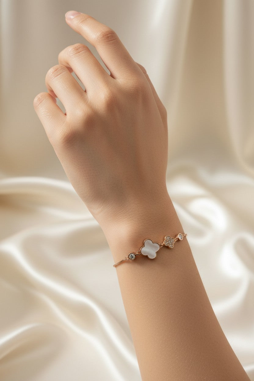 White Mother-of-Pearl & Pave Crystal Charms Bracelet