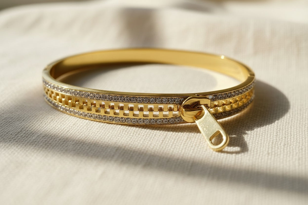 Gold Zipper Crystal Bangle